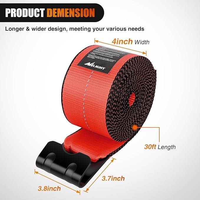 Nilight Truck Straps 4" x 30' Heavy Duty Tie Down with Flat Hooks 16800LBS Break Strength & 5400LBS WLL for Flatbed Trailer Cargo Control Recovery Tree Saver Bright Red (10 Pack)