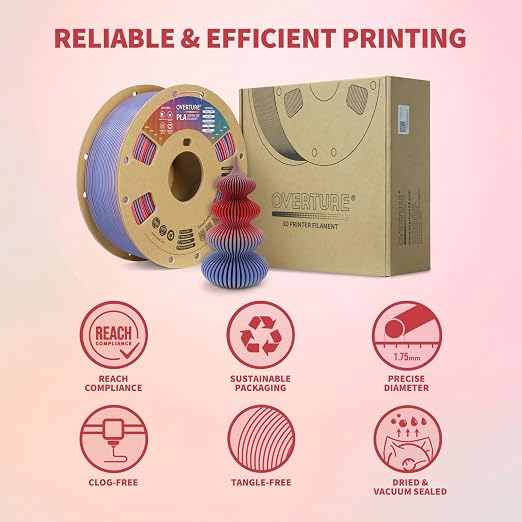 OVERTURE Rainbow PLA Filament 1.75mm, Neatly Wound 3D Printer Filament 1kg Spool (2.2lbs), Dimensional Accuracy +/- 0.02 mm, Fit Most FDM 3D Printers(Rocket pop)