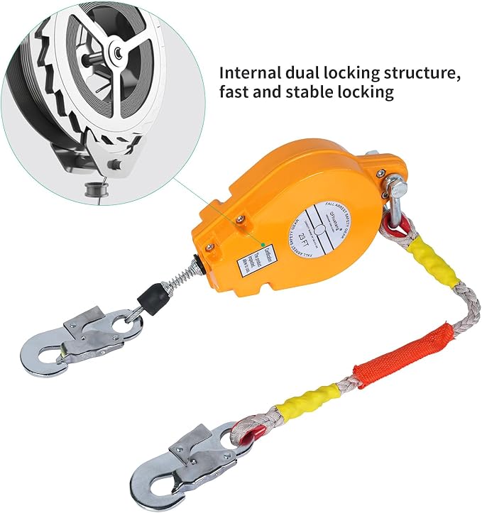 23FT Self Retracting Lifeline, Adjustable Retractable Lifeline Fall Protection Rope, Heavy Duty Retractable Lanyard, Roofing Lifelines, Industrial Fall Arrest Retractor
