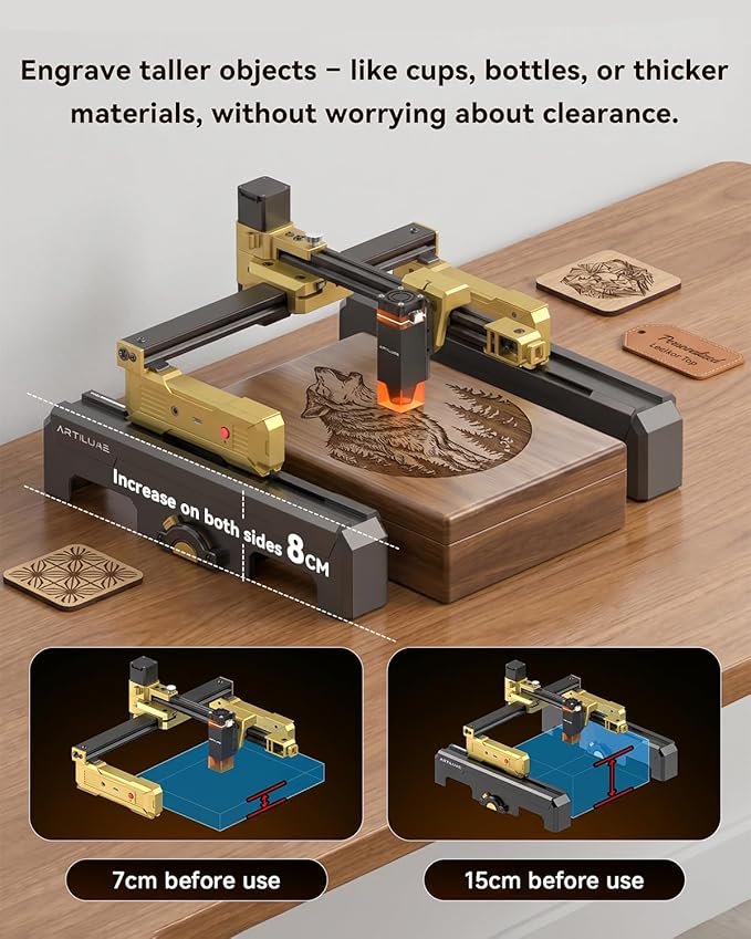 Laser Engraver Portable Laser Engraving Machine with App Control Foldable Lazer Cutter with Height Extension and Cover 200x150mm Engraving Area for Wood Leather Acrylic DIY Crafts(T1 7000mW)