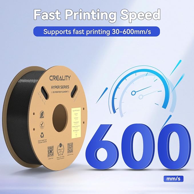 Creality Hyper PETG Filament Black 2kg, High Speed 30-600mm/s 3D Printer Filament PETG, No Stringing Good Layer Adhesion Fit Various 3D Printers
