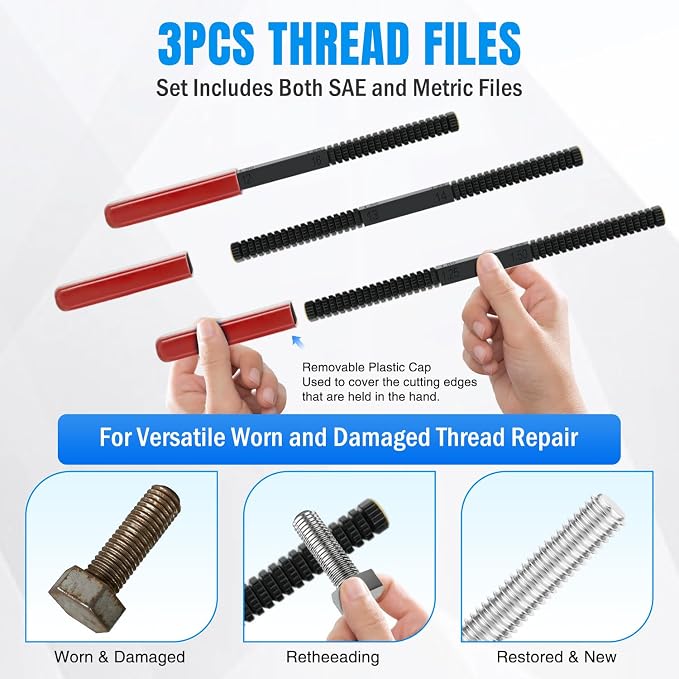 Nilight 56PCS Thread Chaser Set SAE Metric Master Thread Repair Kit with Case 23 Taps 28 Dies 3 Files 2 Gauge Universal UNC UNF Sizes Automotive Tool for Mechanics Auto Shop Home Garage Repair
