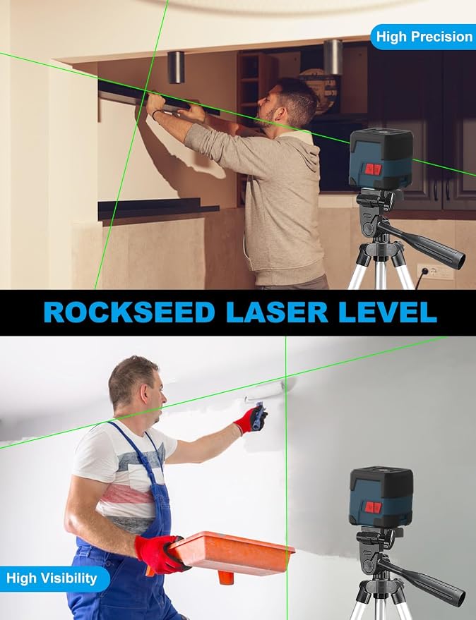 Laser Level with tripod, RockSeed Cross Line Laser with Self-Leveling, Vertical and Horizontal Line, Rotatable 360 Degree, Carrying Pouch, Battery Included (LV1GT)
