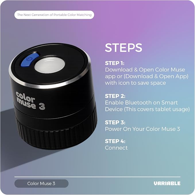 COLOR MUSE 3 Portable Color Matching and Paint Scanner Device – Wireless Digital Colorimeter Sensor for Accurate Color and Sheen Detection – Pocket-Sized, Easy Carry, Indoor/Outdoor Projects – Black
