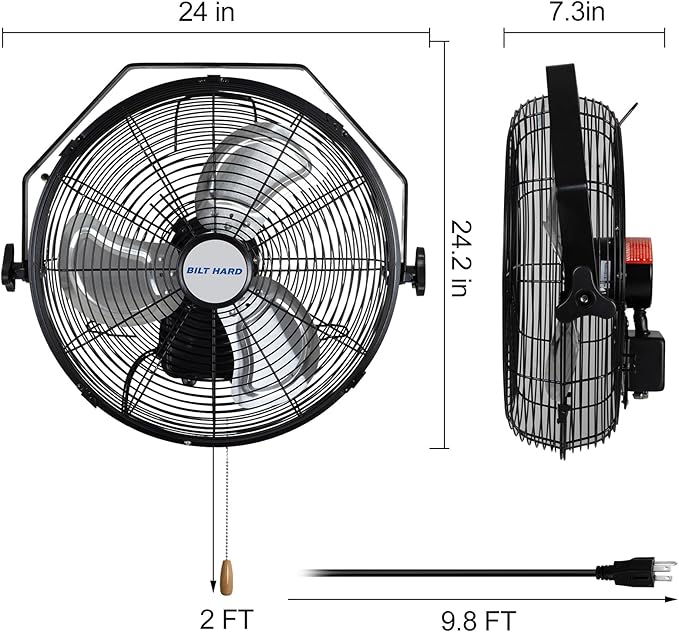 BILT HARD 5400 CFM 20 in. Outdoor Wall Mount Fan, 3-Speed Waterproof Wall Fan Industrial Grade High Velocity Outdoor Fans for Patio, Commercial, Garage, and Gazebo Use- UL Listed