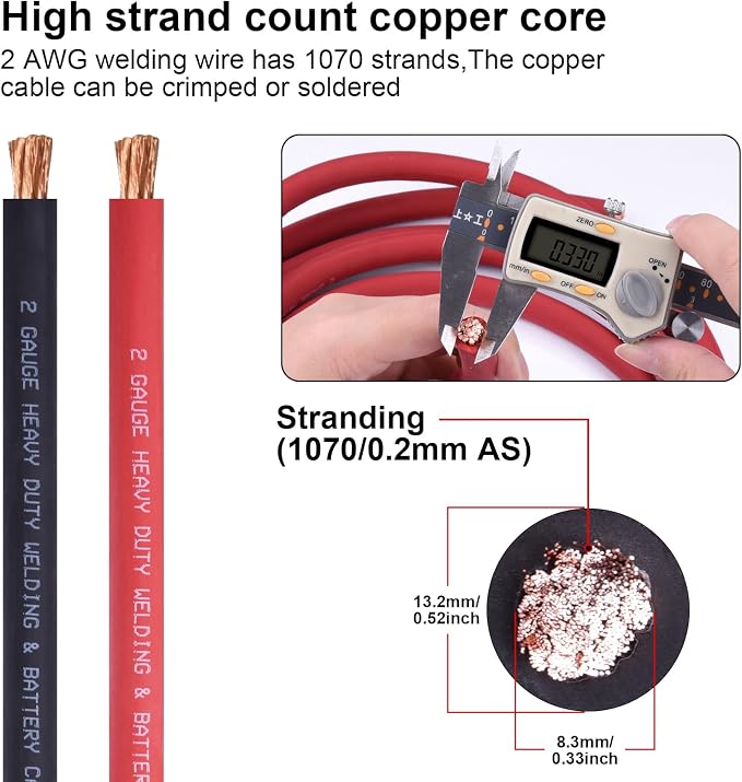 iGreely 2 AWG Gauge Wire 20 Feet Black + 20 Feet Red Ultra Flexible Welding Battery Pure Copper Cable + 5pcs of 5/16" & 5pcs 3/8" Copper Cable Lugs Terminal Connectors with Heat Shrink Tube