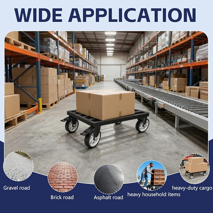 Heavy-Duty Stainless Steel Furniture Dolly 18'' x 18'' Inch, 2000LBS Capacity Moving Dolly with 5" Swivel Casters & Fastening Strap for Secure Moving of Furniture and Appliances