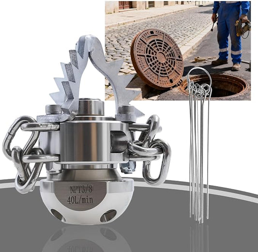 3/8 NPT Sewer Jetter Rotating Nozzle Root, 40L/Min, 360° High Pressure Cleaning Tool (with Detachable Chain), Suitable for Home Drains, Commercial Pipes, Industrial Pipes
