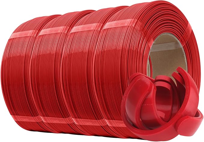 eSUN PLA+ Refilament 1.75mm, 3D Printer Refill PLA Plus, 1KG per Roll, 4 Rolls Spoolless 3D Printing Filament for 3D Printers, Fire Engine Red