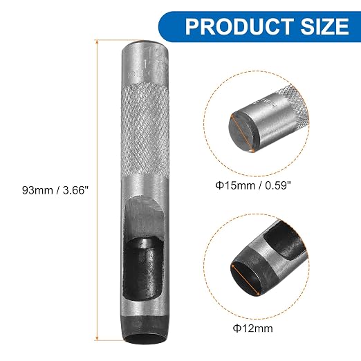 HARFINGTON 2pcs Leather Round Hole Punch, 12mm Hollow Hole Puncher Cutter Carbon Steel Circle Hole Punching Cutting Tool for Belt/DIY Leather Craft
