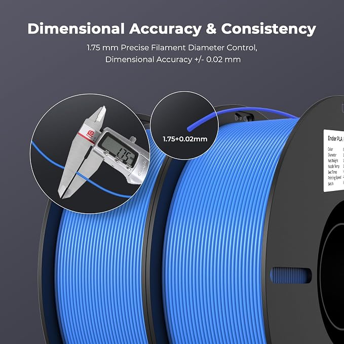 Creality PLA Filament 1.75mm Bundle 2KG, High Precision +/-0.02mm 3D Printer Filament, Consistent Extrusion, Smooth Printing, 2 Pack 1KG Spool,Fits for Most FDM 3D Printers(Blue*2)