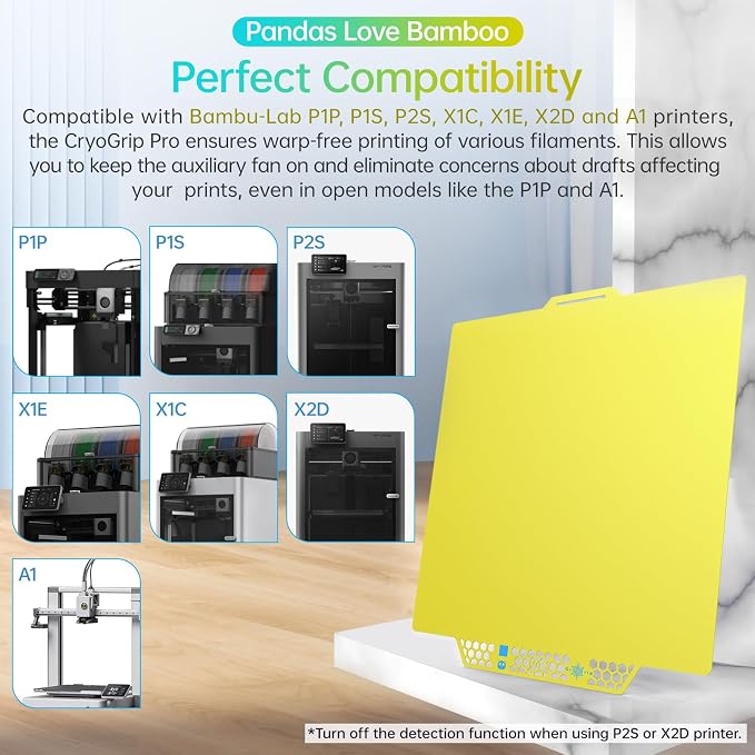 BIQU CryoGrip Pro Glacier Yellow Compatible with Bambu-Lab P1S/P1P/P2S/X2D/X1C/X1E/A1 3D Printers 257x257MM Panda Build Plate Double Sided Upgrade Removable Surface Platform