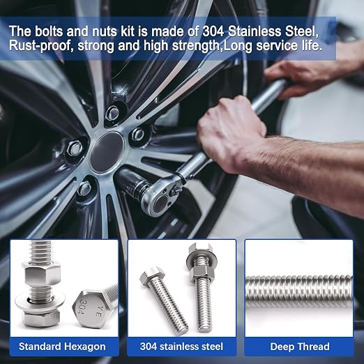 Taiss 760PCS 18-8(304) Stainless Steel Hex Bolts and Nuts Assortment,1/4-20 5/16-18 3/8-16 1/2-13(Length 1/2" to 2-1/2") Heavy Duty SAE Nut and Bolt Assortment,Assorted Nuts and Bolts & Washers Kit