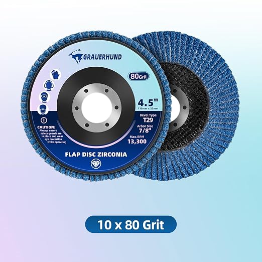10 Pack Flap Discs 4 1/2" x 7/8" for Angle Grinder, 80 Grit T29 Flap Sanding Discs, 4 1/2 Inch Grinding Wheels, Zirconia Grinding Discs for Metal, Wood, and Stainless Steel Finishing