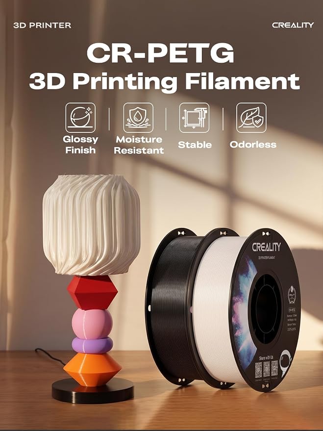 Creality 2 kg Black & White PETG 1.75mm Filament, 3D Printer Filament Bundle, Excellent Toughness High Precision, Odorless Non-Toxic Moistureproof, Glossy, Accuracy +/- 0.02mm