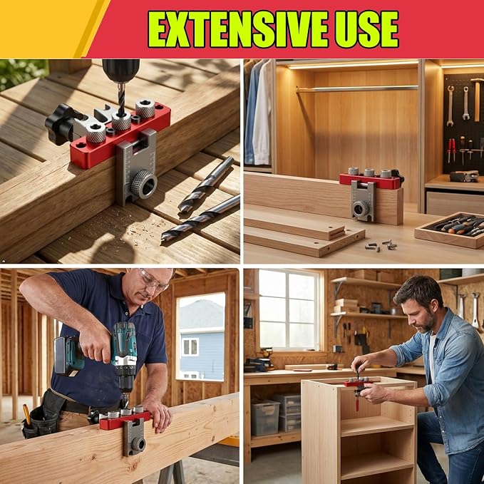 Self Centering Doweling Jig Kit, 3-in-1 Dowel Drill Guide | aluminum alloy, drill guide for straight holes, adjustable bits, precision scale, for furniture assembly, diy projects