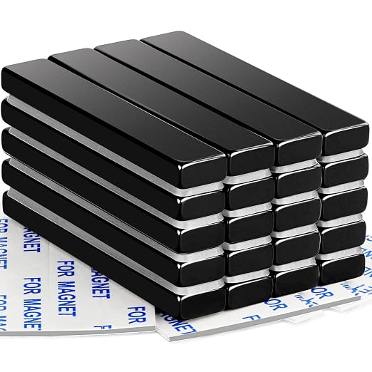 DIYMAG Neodymium Strong Magnets，24 Pcs Magnet Strip for Fridge Craft Black | 60x10x5 mm Heavy Duty Rare Earth Magnetic Tape with Adhesive Backing on Shower Door Refrigerator Whiteboard Cabinet