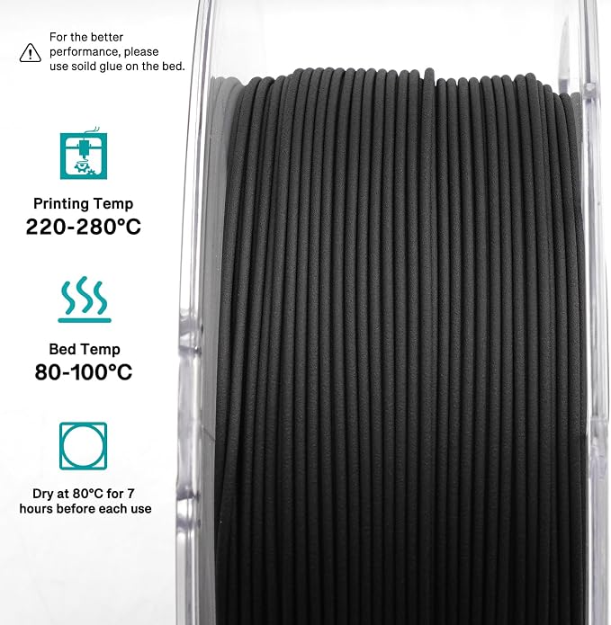 YXPOLYER Carbon Fiber Nylon Filament 3D Printer Filament PA6-CF Filament 1.75mm 500g with AMS-Compatible Spool, PA6 CF 3D Printing Filament