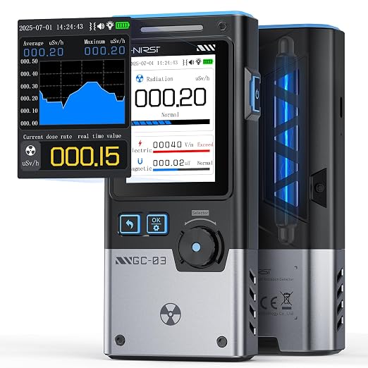 FNIRSI GC-03 Geiger Counter Electromagnetic Detector, 3IN1 Nuclear Radiation Detector EMF Meter, Not Support RF Detection, Handheld Rechargeable Radiation Dosimeter, Beta Gamma X-ray Radiation Monitor