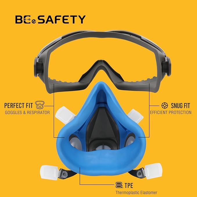 Half Face Respirator Mask with Safety Goggles, 2 A1 Organic Vapor Filters & 8 P2 Dust Filters, RD-518 Reusable Respirator for Painting,Dust,Gas, Sanding, Spraying, Chemicals, Cleaning