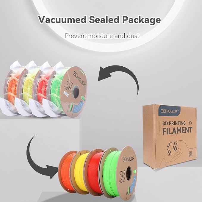 3DHoJor PLA Pro (Plus) Filament 1.75mm, 3D Printer Filament,1kg*4 Bundle Cardboard Spool 3D Printing Filament, Dimensional Accuracy +/- 0.03 mm-Peak Green+Orange+Yellow+Red