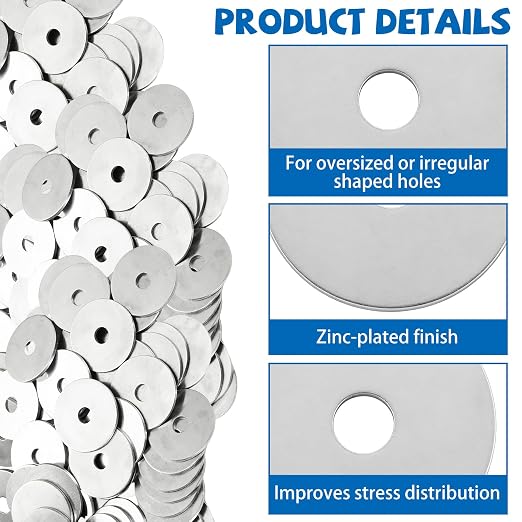 400 PCS Fender Washers 1/4" x 1-1/4", Stainless Steel Flat Washers Set, 1.5mm Thick Hardware Washers Zinc, Metal Washer Flat Small Washer for Screws