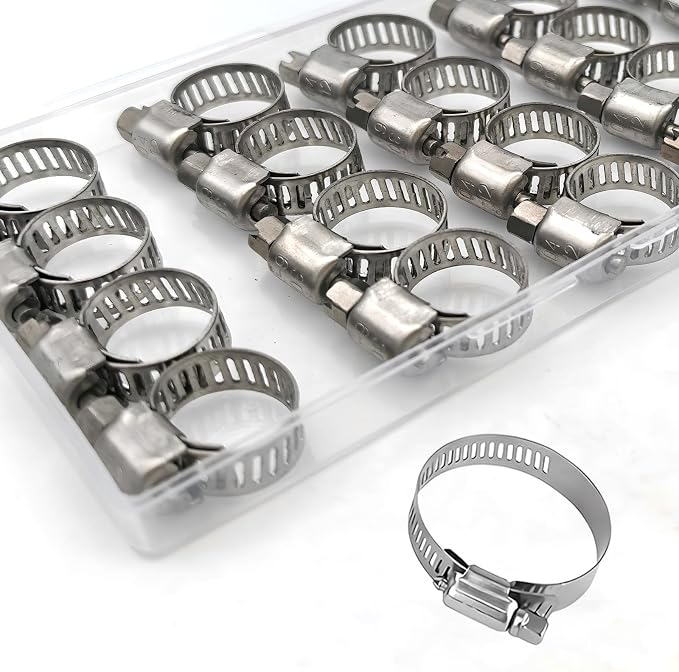 Hose Clamps 20PCS, Stainless Steel, Radiator Hose Clamps, Small Size, 1/2– 3/4"(13-19mm) Worm Gear Hose Clamp Kit,Small Metal Pipe Clamps Set for Automotive,Plumbing,Intercooler