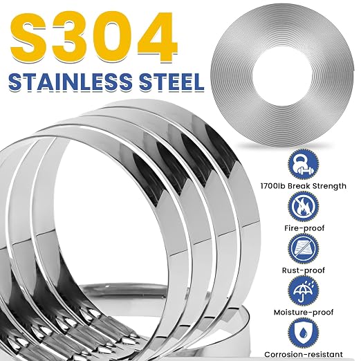 Steel Banding S304 Stainless Strapping - Steel Band Strapping Coil 100Feet * 3/4" Wide * 1/32" Thick Blue Plastic Tray for High-tensile Package Strapping Bunding Packaging