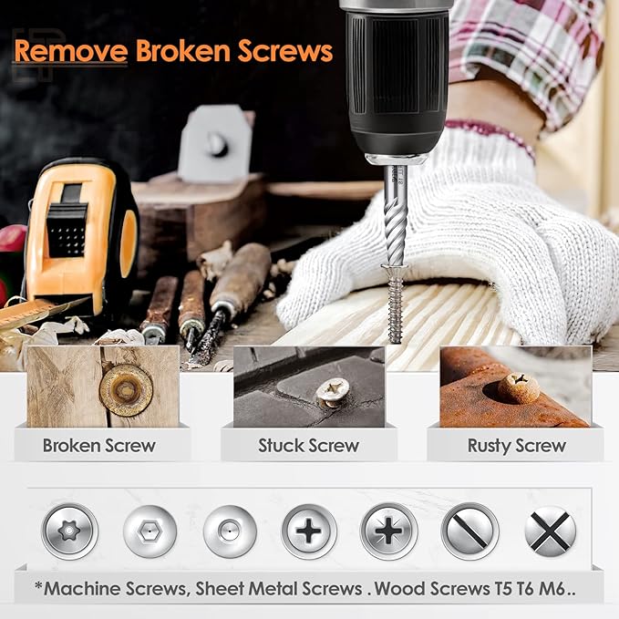 39PCS Screw & Bolt Extractor Set with Left Hand Drill Bit Set,Easy Out Screw Extractor Set,Multi-Spline Stripped Screw Extractor Kit, Bolt Extractor Kit for Studs, Rusted, Bolts & Screws