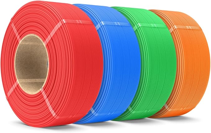 SUNLU 4KG PLA Filament Refill 1.75mm, 1000g PLA Matte Filament Bundle 4 Packs, 3D Printer Filament Refill for Reusable Spools, Fit for Most Brand Spool. 1KG/Roll, Red+Klein Blue+Green+Sunny Orange