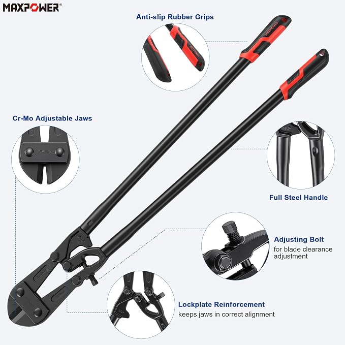 MAXPOWER 36-inch Bolt Cutter, Drop Forged Cr-Mo Adjustable Jaws, Heavy Duty Bolt Cutter for Cuting Chains, Wire, Screw, Rivet