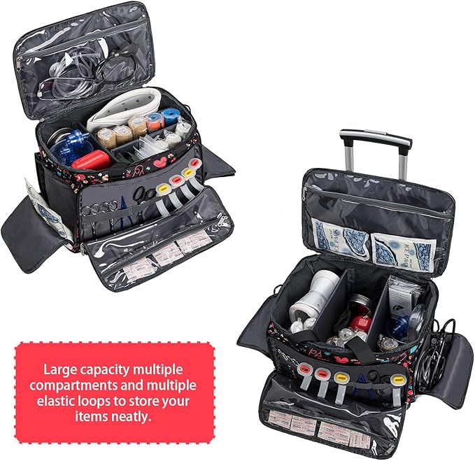 Medical Bag Rolling Roller Bag Trolley Duffel Nurses EMT CNA RN Empty for First Aid Responder Home Health Care Nursing Student Roll Duffle Bag Carry on Wheels Wheeled Work Physicians Doctor