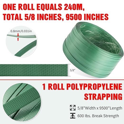 Banding Packaging Pallet Strapping Kit with Strapping Tensioner Tool,Banding Sealer Tool. 5/8″x 852′925lbs Break Strength Polyester Strapping with 100 Metal Seals for Pallets, Logistics, Warehouse