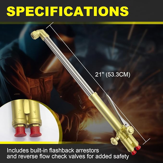 ST900FC Type Straight Cutting Torch, 21 Inch Oxygen Acetylene Cutting Torch with 1-101 Cutting Tip, Built-in Flashback Arrestors and Check Valves, Straight Cutting Outfit, 0381-1621