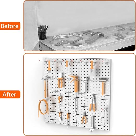 TORACK 2-Pack 12x24 inch Metal Pegboard Panels for Garage Wall, Tool Storage Pegboard for Workbench, Workshop, Tools Organizer Peg Board for Pegs(Grey)