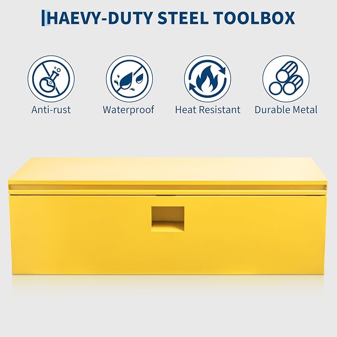 GarveeTech Truck Bed Tool Box Heavy Duty Steel Toolbox with Hydraulic-Assisted Lid, Drill-Proof Lock & Weatherproof Seal, Universal Mount for Pickup, Truck Bed, RV, Trailer