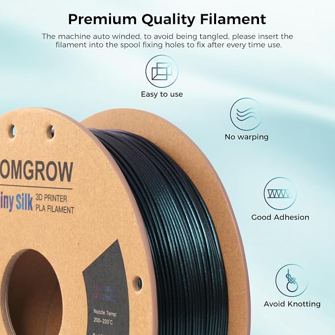 Comgrow 3D Printer Filament, Silk PLA Filament 1.75mm Burnt Titanium 1KG (2.2LBS), Dimensional Accuracy +/- 0.02 mm, Color Changeable 3D Printing Filament Changing Colors with Light