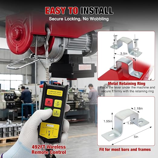Nilight 1760LBS Electric Hoist 110V Electric Hoist Winch with Wireless Remote Control, Single/Double Slings 39FT Lifting Height Material Handling Tool for Garage Warehouses Factory Attic Ceiling Crane
