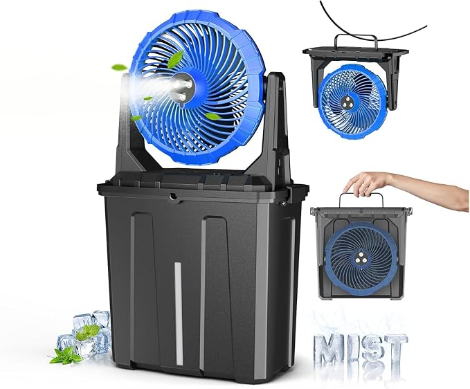 Ausic 10″ 9L Portable Misting Fan, [Max 55Hrs] Outdoor Mister Fan for Outside Patios Golf, 20000mAh Rechargeable Battery Operated Travel Water Cooling Fan, Camping Patio Accessories - 3 Spray Misters