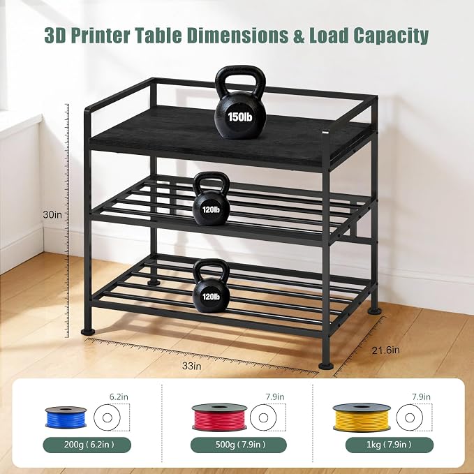 3D Printer Stand with Filament Storage 31.5"x21.6" Printer Table | Wobble-Free, 60 Filament Capacity, I-Beam Reinforced Structure, Anti-Vibration Feet, for Workshop Studio Office