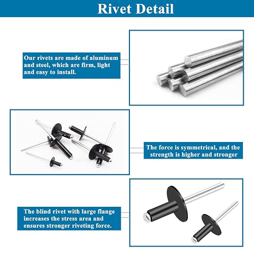 210PCS Black Pop Rivets Assortment Kit,Includes 7 Sizes Large Flange Aluminum Rivets (1/8 inch 3/16 inch 1/4 inch) for DIY, Automotive Repairs,and More.Assorted Blind Rivets with Case