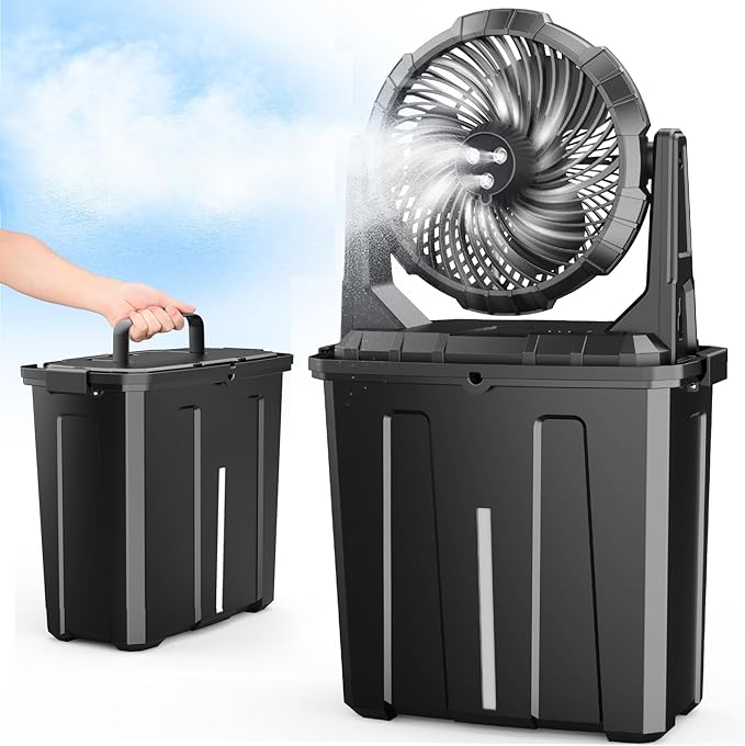 Ausic Portable Misting Fan, 9L 10-inch Outdoor Mist Fans for Outside Patios Cooling, 20000mAh Rechargeable Battery Fan with Water Box, 3 Strong Winds, 3 Spray Mister, Camping/Beach Summer Essentials