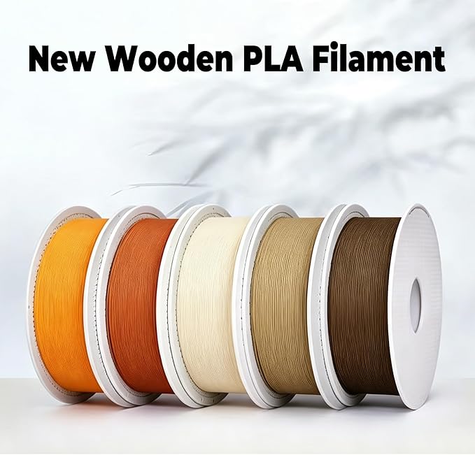 Bamboo PLA Wood 3D Printing Filament for Bambu Lab X1/X1C/P1S/P1P/A1/A1 MINI/AMS 1KG (2.2lbs), Real Wood Texture, Matte Finish, and RFID with Spool +/- 0.03mm (Clay Brown 13801)