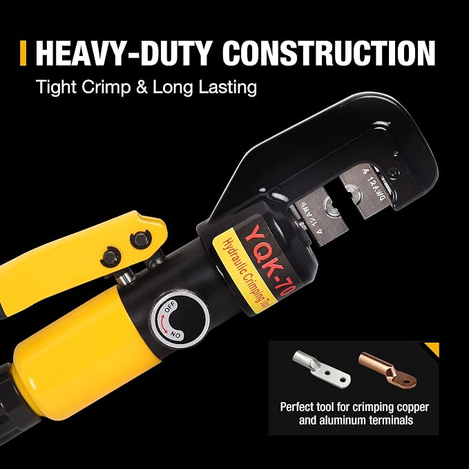 10 Ton Hydraulic Crimping Tool with 9 Dies (12-2/0 AWG), Battery Cable & Electrical Terminal Crimper for Copper & Aluminum Wires