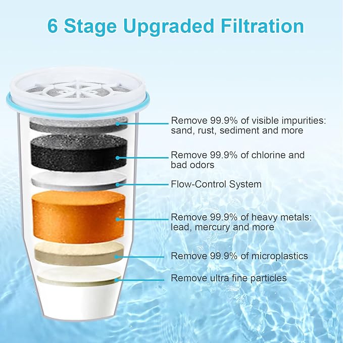 VIPHASES Upgraded 6-Stage 0 TDS Water Filter Replacement for ZR-001, ZR-017, ZR-004, Removes 99.99% Lead, Chlorine, Fluoride, PFOA/PFOS, 4-Pack