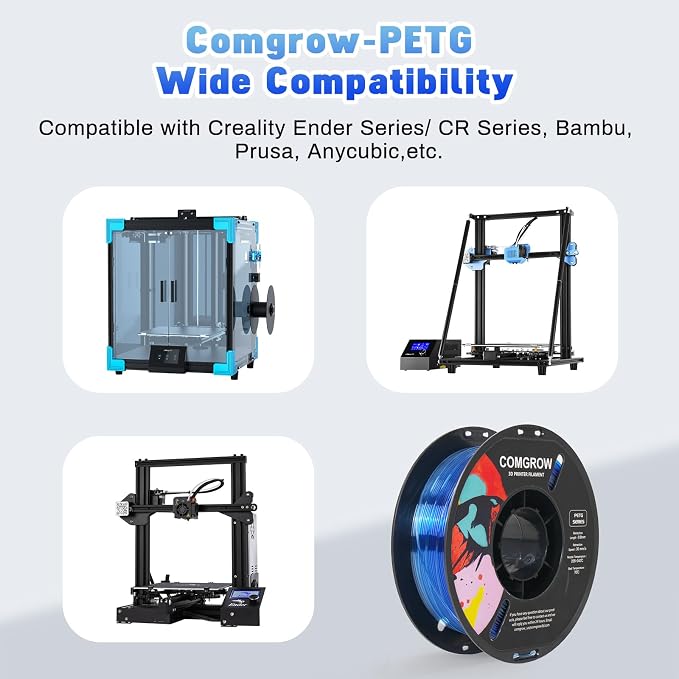 Comgrow PETG 3D Printer Filament 1.75mm, High Precision and Tough 3D Printer Filament 1kg (2.2LBS), Dimensional Accuracy +/- 0.02 mm, Fit Most 3D Printers Gradient Blue White