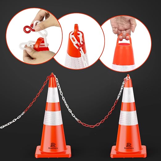 RoadHero 12 Cones Traffic Cones 28 Inch, Orange Safety Cones with Reflective Collar, Cones for Parking Lot, Sport and Driving Training, Road Safety, Construction Events