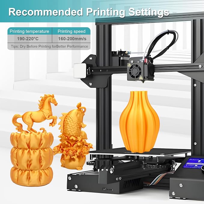 Silk PLA Filament 1.75mm Gold 250g, Shiny 3D Printer Filament Dimensional Accuracy +/- 0.02mm, 250g Spool Fits for Most FDM 3D Printers