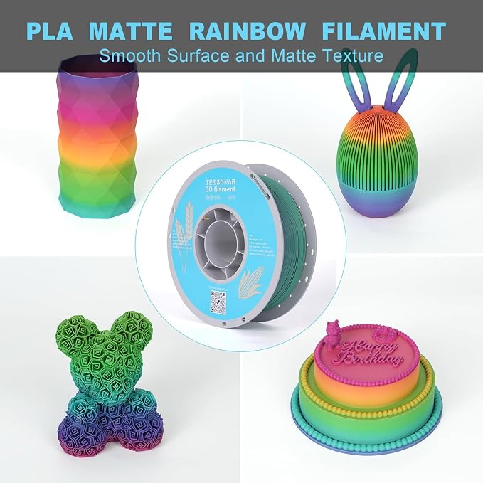 TECSONAR Matte Rainbow PLA 3D Printer Filament, 1KG Spool(2.2lbs) 1.75mm PLA Fast Color Change 3D Printing Material,Gradient Filament for Most FDM 3D Printers, Red Coral