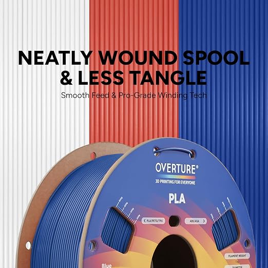 OVERTURE High Speed PLA Filament 1.75mm, Neatly Wound 3D Printer Filament 1kg Spool (2.2lbs) Rapid PLA, Dimensional Accuracy +/- 0.02 mm, Fit Most FDM 3D Printers (Blue)